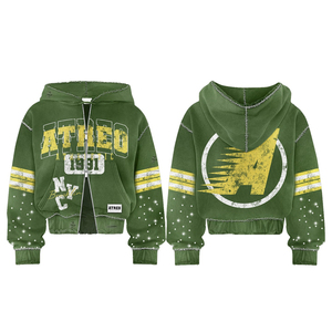 Custom Streetwear Vintage French Terry Cropped Acid Wash <b>Zip</b> up Distressed Rhinestone Sweatpants and Hoodie Set sweatsuit - Product Image 6