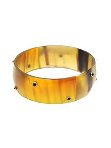Vintage Indian Traditional Fashion <b>Bracelet</b> Sourced Buffalo Horn Bangle with <b>Black</b> <b>Onyx</b> Gemstone Handmade by Manufacturer - Product Image 2