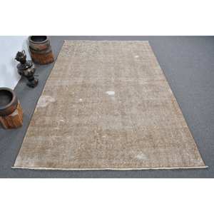 Tapis Turc Vintage Marron Beige Moderne 5.3X8.1 ft Classique Rectangle Patchwork Design Laine Faux Fourrure de Lapin Latex Classique - Product Image 1