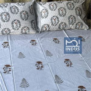 Sanganeri indien fait à la main bloc de draps imprimés ensembles de literie drap de lit avec taie d'oreiller - Product Image 2