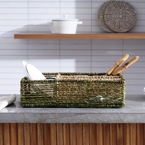 Organisateur sectionnel en jonc de mer - Panier de rangement artisanal olive, vente en gros, écologique, fabriqué au Vietnam - Product Image 5