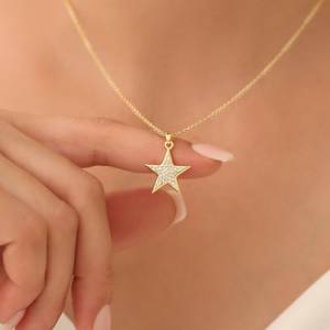 Collier pendentif étoile minimaliste en argent sterling 925 plaqué or 14 carats, bijoux célestes brillants en forme d'étoile polaire, pour mariage chrétien - Product Image 2