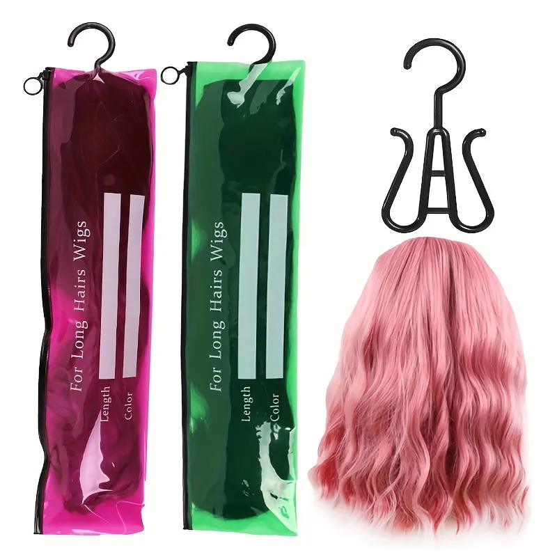 Saco de embalagem Zip Lock para perucas de cabelo, saco plástico de PVC para perucas personalizadas, saco de armazenamento com cabide