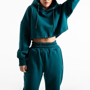 Sudadera con capucha y pantalones deportivos de algodón de 2 piezas para mujer, Conjunto personalizado de chándal de invierno de manga larga con patrón sólido - Product Image 1