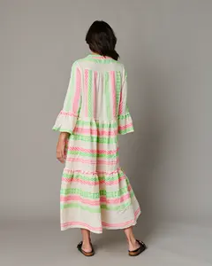 Robe tissée pour femme Robe longue élégante à manches longues à volants une fusion intemporelle de l'artisanat indien et de l'été moderne - Product Image 5