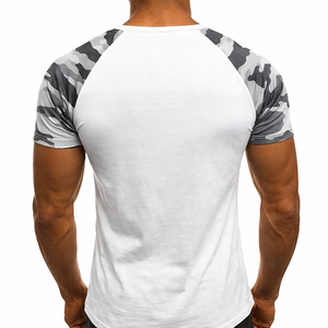 Custom <b>Men</b> <b>Raglan</b> Sleeve <b>T</b>-<b>Shirt</b> White Body Camo Arms | Muscle Fit Sports Tee | Bulk Manufacturer - Product Image 2