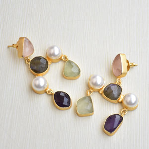 Clous en laiton ornés de pierres précieuses, vente en gros, perles artisanales, semi-précieuses, texture de laiton mat, design bohème chic, vente en gros de mode - Product Image 6