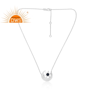 Collar con colgante de piedras preciosas de zafiro azul Natural de Plata de Ley 925, fabricante de joyería personalizada - Product Image 1