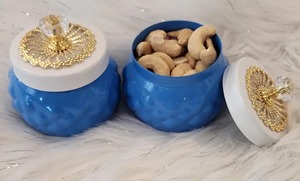 โถผลไม้แห้งสีฟ้าสีขาวสีเหลืองสีเหลืองสีฟ้าขนาด3.5นิ้วภาชนะโลหะกลมสำหรับเป็นของขวัญคริสต์มาสบรรจุภัณฑ์โลหะ - Product Image 3