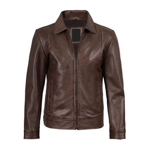 Veste en cuir pour homme, prix avantageux, manches longues, logo personnalisé, col montant, logo sur le devant, imperméable, streetwear, coupe-vent - Product Image 1