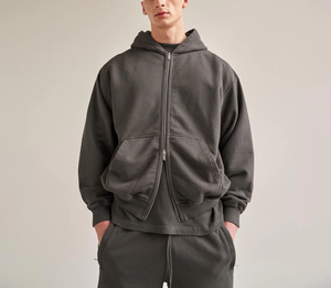 Ropa de calle personalizada de alta calidad Sudadera con capucha de lana en blanco con cremallera Vintage de doble capa lavado ácido sol desteñido bolsillos desgastados sudaderas con capucha - Product Image 4