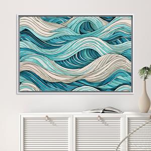 Impression sur toile abstraite moderne bohème à motif de vagues - Décoration murale élégante, toile encadrée blanche - Product Image 1
