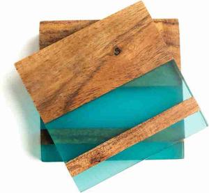 Sous-verres en bois d'acacia et résine, combinaison de bois de mangue et de pierre beige, ensemble de sous-verres avec sous-verres en mousse EVA - Product Image 4