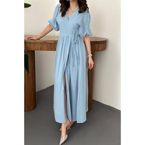 Vestido Largo de Muselina Azul Bebé - Azul Bebé - Product Image 4