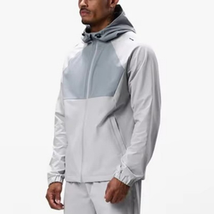 Chaqueta cortavientos de gimnasio ligera personalizada para hombre con capucha y cremallera frontal con patrón sólido de talla grande Technics impresos - Product Image 1