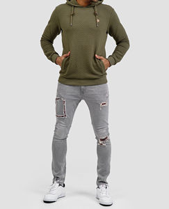 Séchage rapide manches longues basiques coton mélangé article frais pur tissu Original poche avant zippée style sweats à capuche pour hommes - Product Image 1