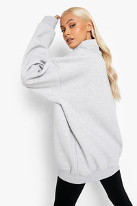 Sudadera con capucha y media cremallera para mujer, de invierno, gris, con logo estampado frontal, extragrande, de peso pesado, antiarrugas y transpirable - Product Image 2