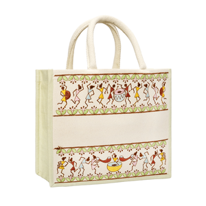 Bolsa de Mano Warli Tribal Beats - Bolsa de Gran Capacidad Hecha a Mano, Verde, con Asa Individual, Bordada, para Uso Diario, Almacenamiento de Artículos de Cocina - Product Image 4