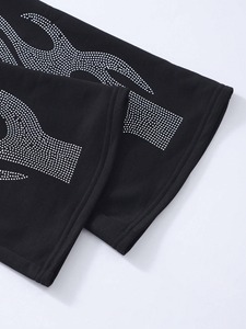 Pantalon de jogging tendance pour femme avec logo personnalisé d'usine OEM, en coton French Terry, avec strass, style streetwear, coupe évasée - Product Image 5