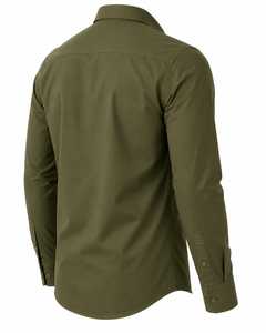 Camisa de Vestir Personalizada para Hombre, sin Cuello, Tejida, Transpirable, de Verano, Verde Oliva, Manga Larga, de Algodón, con Logotipo Bordado, Tallas XL-4XL - Product Image 5