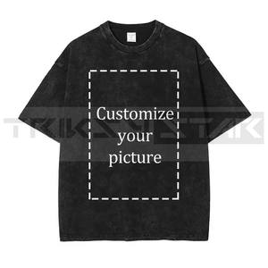 Lavage à l'acide solide tricoté T-shirts bricolage Hip Hop T-Shirt coupe régulière manches courtes sonnerie personnalisé hauts t-shirts homme femme 100% coton - Product Image 1