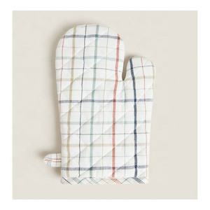 GOTS Geometric Wavevy Lines Printed White And Blue Combination 100% Cotton Heat-resistant Comfortable Professional <b>Oven</b> Mittens - Product Image 2