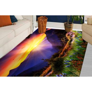Tapis imprimé paysage naturel - Tapis Sunrise, Tapis cadeau pour lui, Tapis à poils doux - Product Image 3