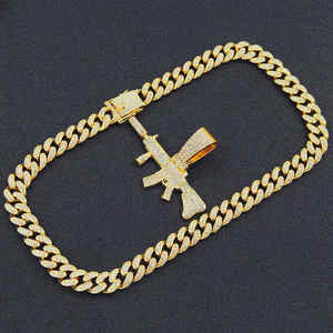 Collar con Colgante de Pistola Premium, Oro y Plata, con Diamantes Cultivados en Laboratorio de Corte Brillante, Cadena Cubana, Joyería de Lujo Estilo Hip Hop - Product Image 5