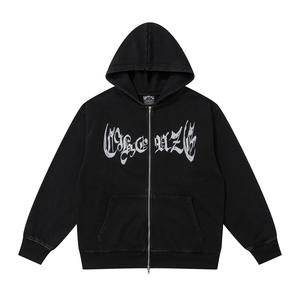 Sudaderas con capucha con cremallera y estampado de soplo para hombre de Color sólido con logotipo personalizado, superventas, cómodas y holgadas, sudadera con cremallera con estampado de soplo para hombre - Product Image 6