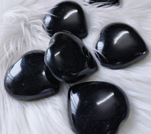 Nueva llegada negro obsidiana corazón Palma piedra hinchada corazón Natural para la curación, forma de corazón piedra decorativa Showpiece - Product Image 1