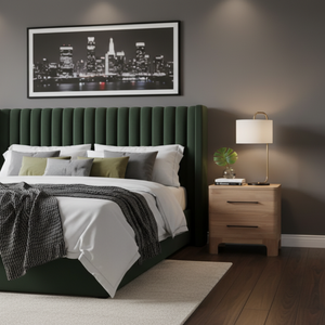 Mesita de Noche Contemporánea de Madera de Teca Maciza con Altura Ajustable y Dos Cajones para el Hogar, Apartamento, Hotel, Dormitorio o Sala de Estar - Product Image 5