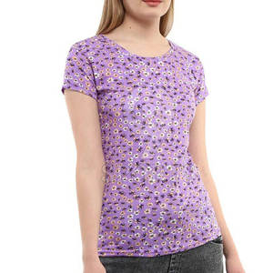 เสื้อยืดถักพิมพ์ลายเป็นมิตรกับสิ่งแวดล้อมสำหรับผู้หญิงดีไซน์ลำลองพร้อมผ้ายืดเพื่อความสบายตลอดทั้งวัน - Product Image 1