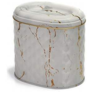 Boîte en métal 1.4L blanche de marbre 140x120x130mm boîte ovale catégorie de produit boîtes en métal - Product Image 1