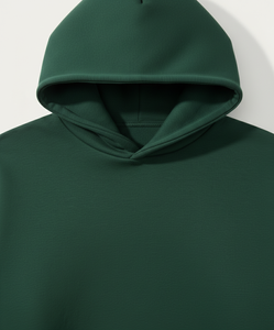 Sudadera con capucha verde oscuro de mezcla de algodón de alta calidad con puños acanalados - Product Image 2