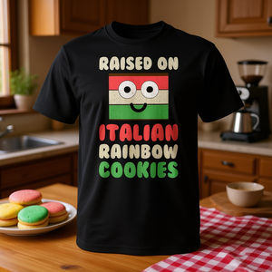 T-shirt Raised On Italian Rainbow Cookies, taglia unisex per adulti - Product Image 3