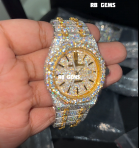 Montre pour homme unisexe Iced Out VVS Moissanite mouvement mécanique automatique luxe fait à la main cadran en verre or blanc Hip Hop - Product Image 4