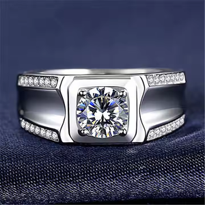925 <b>Silver</b> Plated Moissanite <b>Men's</b> <b>Ring</b> Bold Style Everyday Elegance with Cut Stone Fine <b>Rings</b> for <b>Wedding</b> Party Engagement - Product Image 2