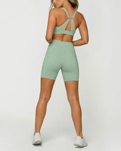 Ensemble de short de yoga pour femmes en spandex/polyester solide de haute qualité, séchage rapide, respirant, 2 pièces, prix raisonnable, taille élastique, 140g - Product Image 5