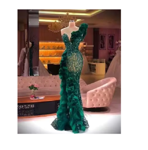 Robe de soirée maxi élégante vintage en satin turc perlée pour mariage, avec motif floral en dentelle et perles de cristal scintillantes, antistatique - Product Image 5