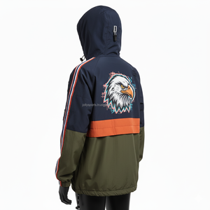 Chaqueta cortavientos para mujer, bloque de color de nailon, azul marino, naranja Oliva, logotipo personalizado, bordado, diseño de estampado, chaqueta cortavientos para mujer - Product Image 5