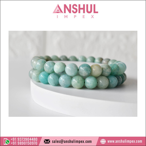 Exhibiting Highest Standard Best Quality Hot Selling Green Color Healing Amazonite Round <b>Gemstone</b> Beaded <b>Bracelet</b> for Sale - Product Image 6