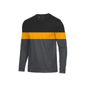 Nouveaux hommes décontracté à manches longues coton sweat unisexe surdimensionné Vintage t-shirt couleur-bloqué côtelé poignets américain grande taille - Product Image 4