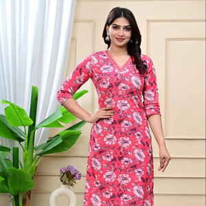 Kurta ผ้าฝ้ายเรยอนลายดอกไม้ผ้าฝ้ายลายดอกไม้ตามชาติพันธุ์ของผู้หญิงขายส่งได้ตามต้องการ - Product Image 1