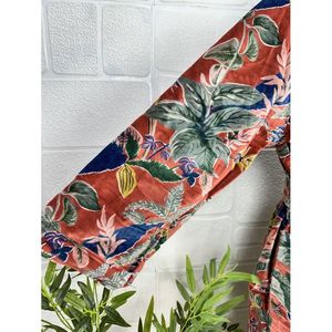 Luxury Unisex Robe Floral Red Malibu Bluish Autumn <b>Winter</b> <b>Jacket</b> Elegant Floral Design Velvet Silk Lined Reversible One Fits All - Product Image 5