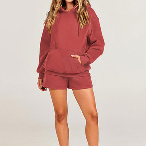 Ensemble court de sweats à capuche pour femmes de qualité supérieure, prix de gros, nouveau design, couleur unie - Product Image 4