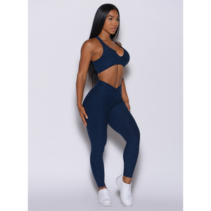 Mallas de contorno brasileño Azul zafiro personalizadas con cintura alta y trasero fruncido mallas de gimnasio de moda para mujer - Product Image 3