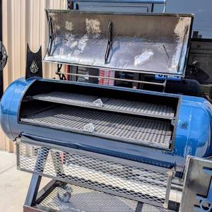 Parrilla de Gas de 5 Quemadores con Diseño Moderno, Comercial, de Acero Inoxidable Azul con Recubrimiento en Polvo, con Chimenea y Carrito - Product Image 2