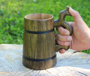 Tasse à bière en bois de manguier écologique faite à la main chope en bois naturel foncé conception unique cadeau baril tasse - Product Image 5