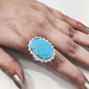 Anillo de Mujer con Turquesa Natural, Piedra de Nacimiento de Diciembre, Anillo Grande de Diseño Gitano, Joyería Hecha a Mano, Anillo de Plata de Ley 925 - Product Image 2