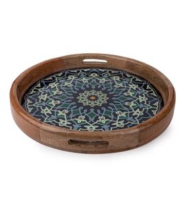 Serving Tray with enamel printing on wood Decorative Snack Tray Designer Serving & Decorative Trays for Kitchen Organization - Product Image 1